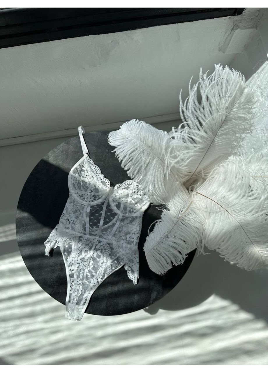 Боді біле мереживне з силуетними швами та акцентом на талії Vital-Textile 921/79 (361853733)