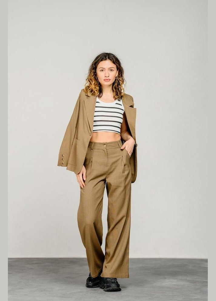 Штани жіночі широкі лляні мокко MKAZ6034-2 Modna KAZKA (336933497)