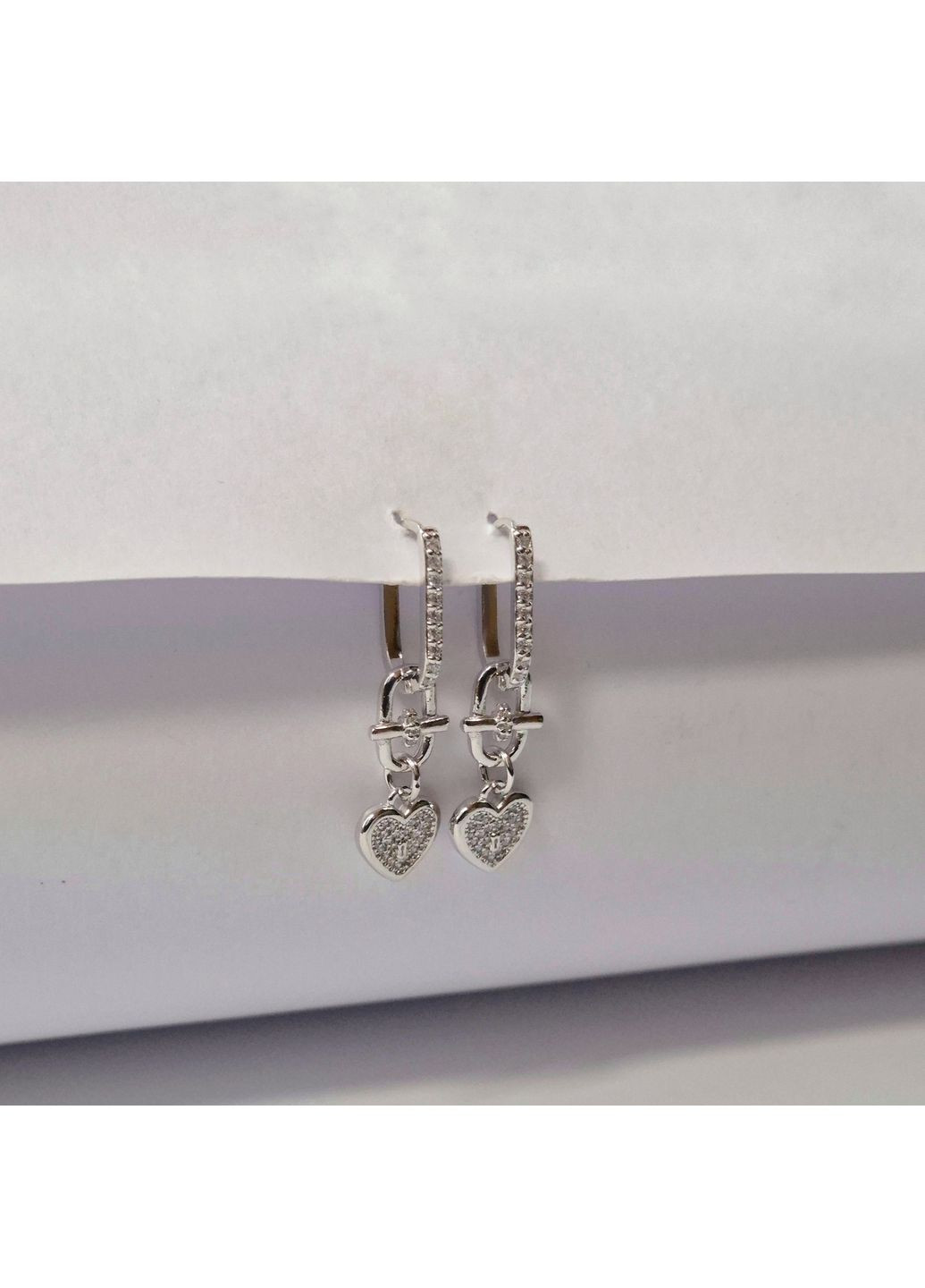 Серебряные серьги с подвеской Сердце в камнях серебро 925 пробы Родированное 3.70г 5054р Nobrand (370438644)