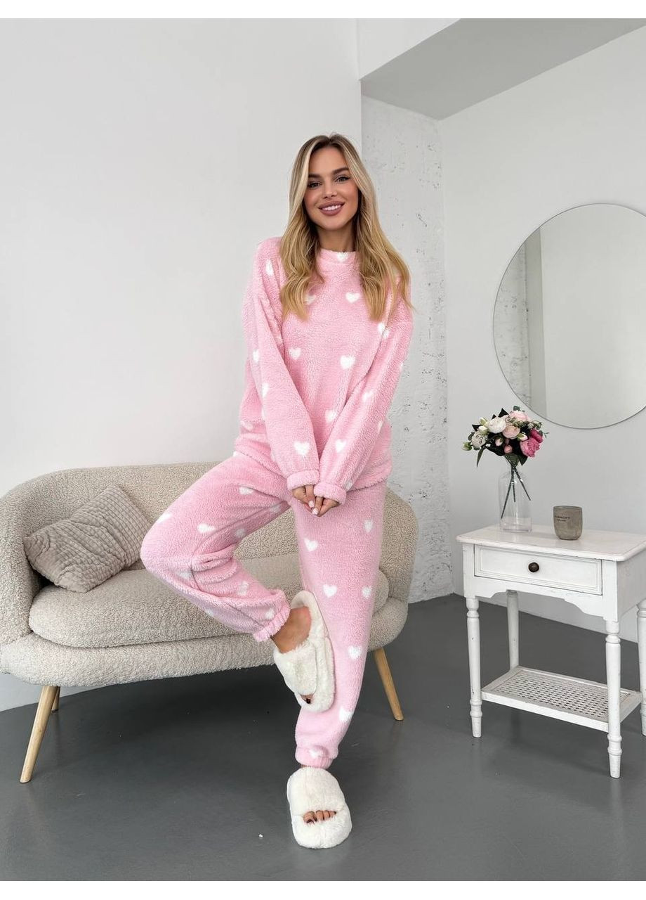 Рожева зимня жіночий теплий домашній костюм у серці Fashion