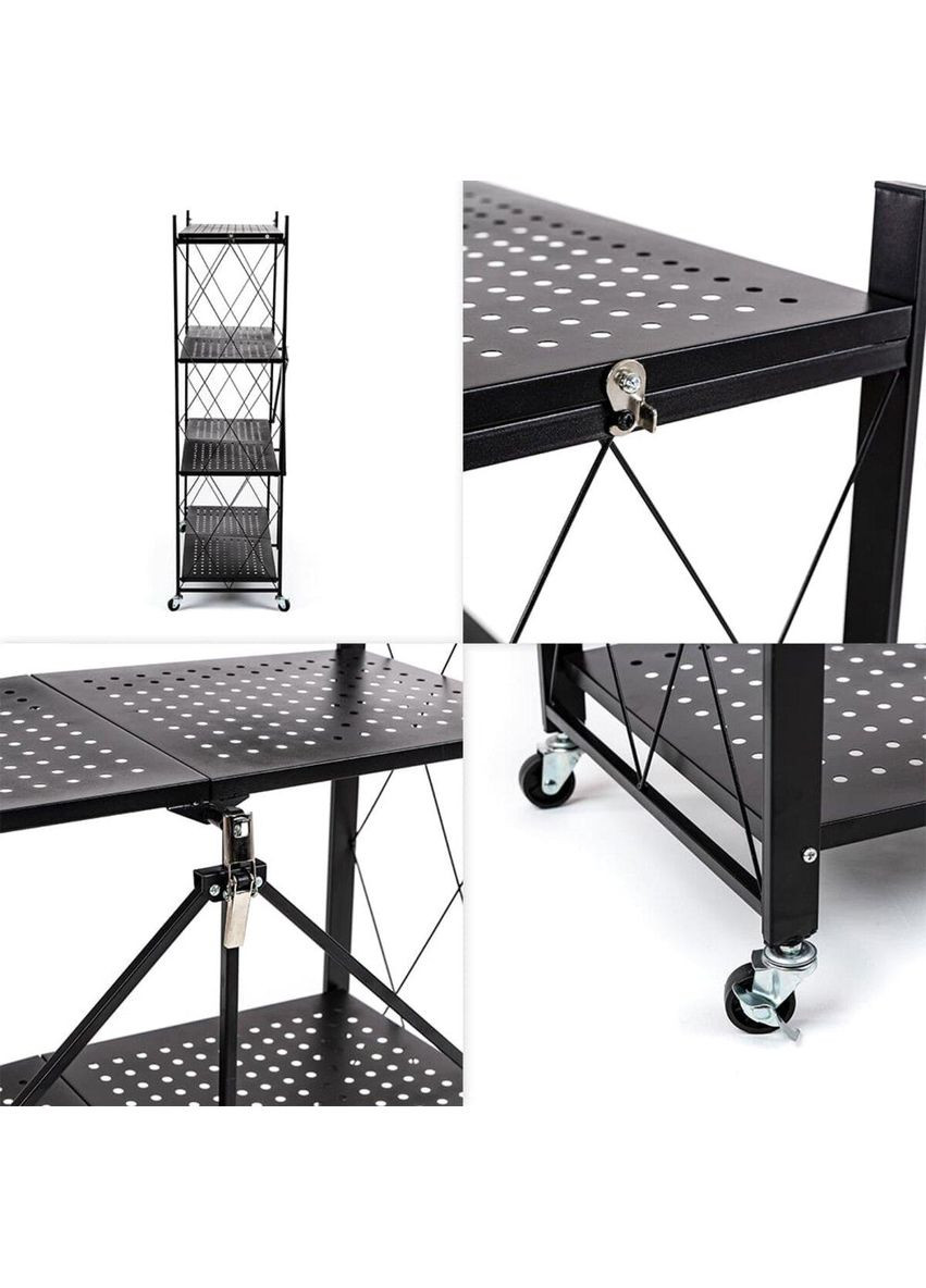 Стеллаж мобильный четырехъярусный универсальный раскладной из нержавеющей стали черный 126*72*34см SW-00002098 Sticker Wall (330019171)