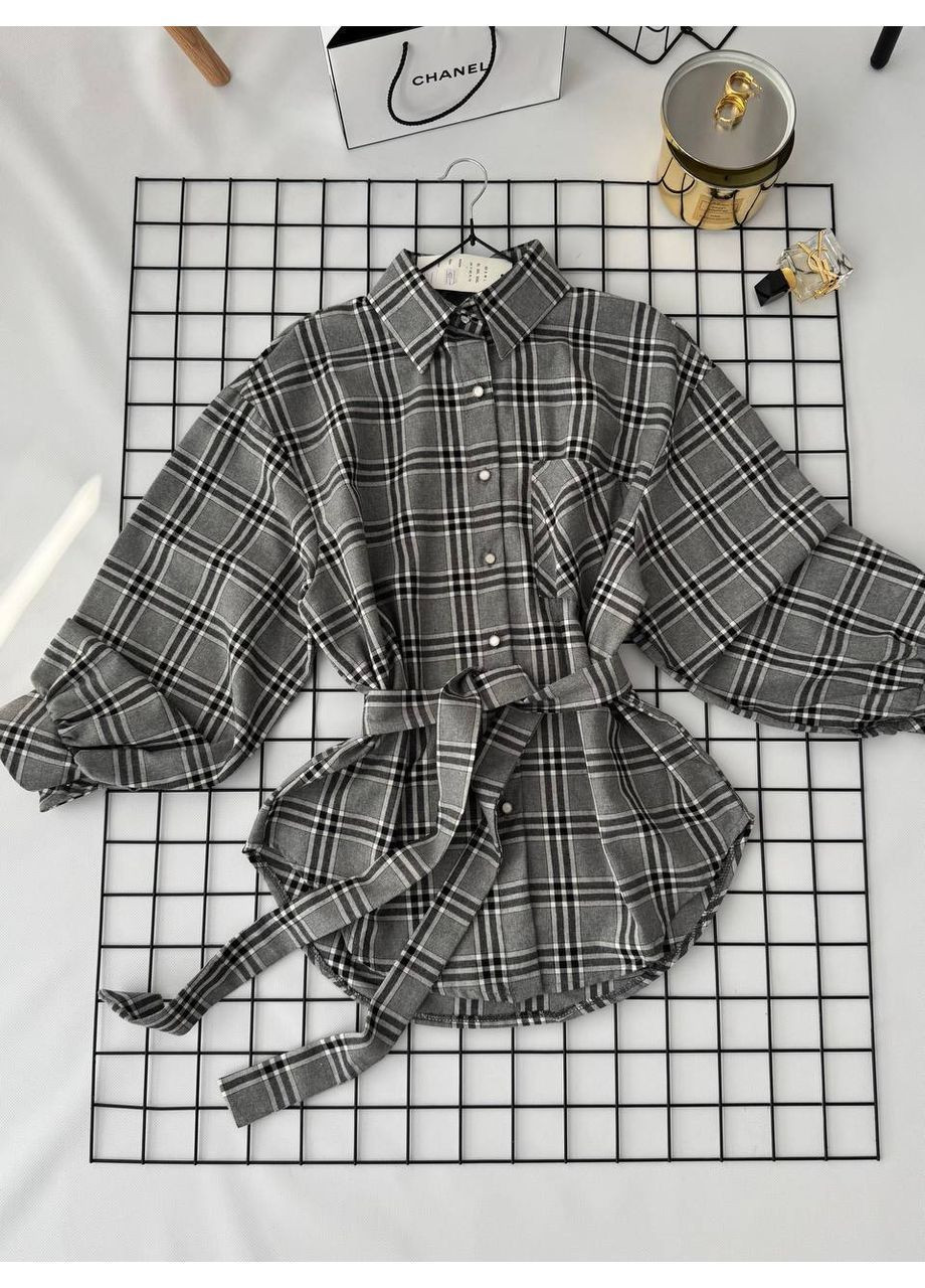 Серая повседневный рубашка в клетку No Brand