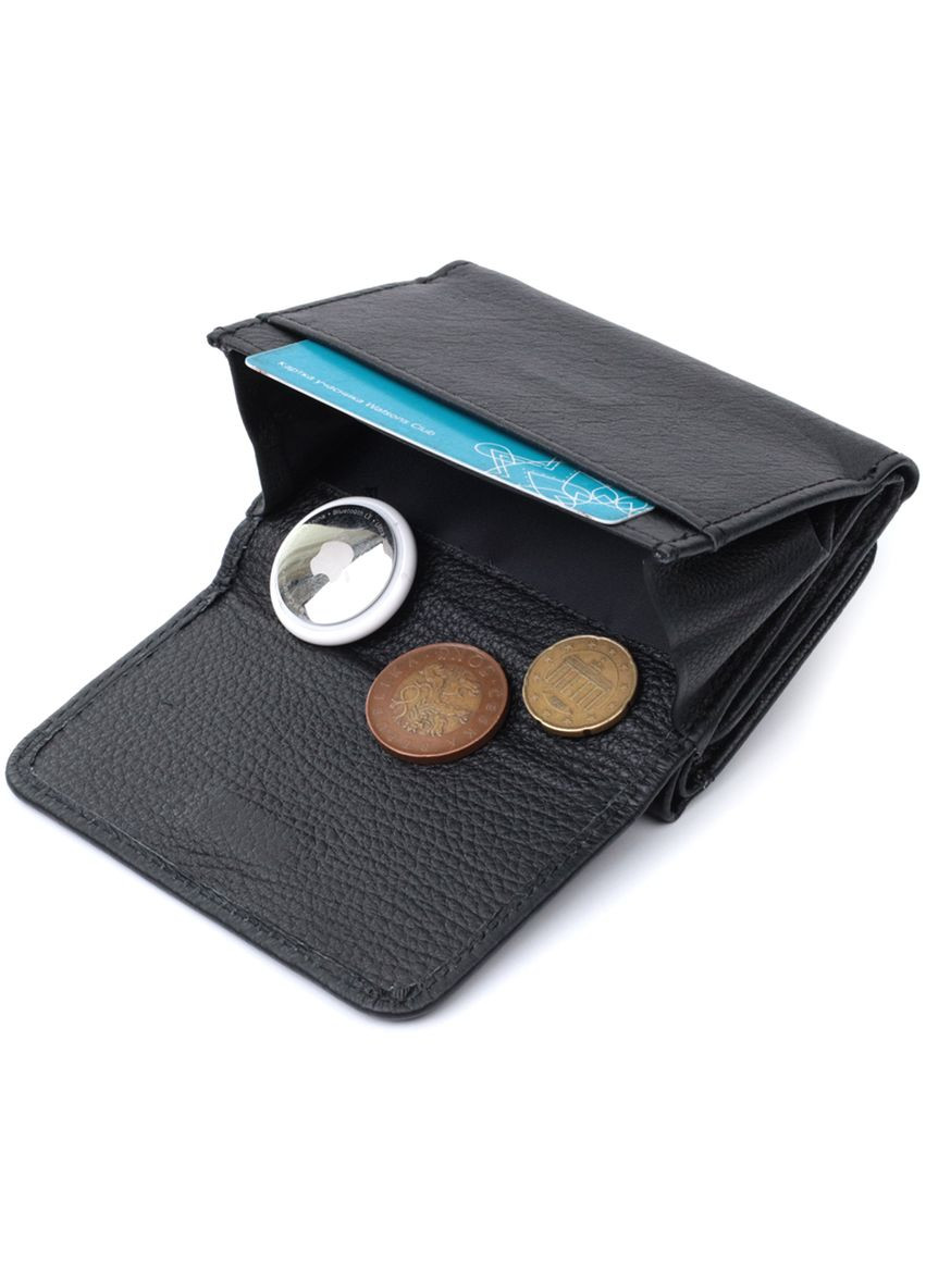 Женский кожаный кошелек тройного сложения с монетницей и магнитом черный (sku_22722) No Brand (328218473)