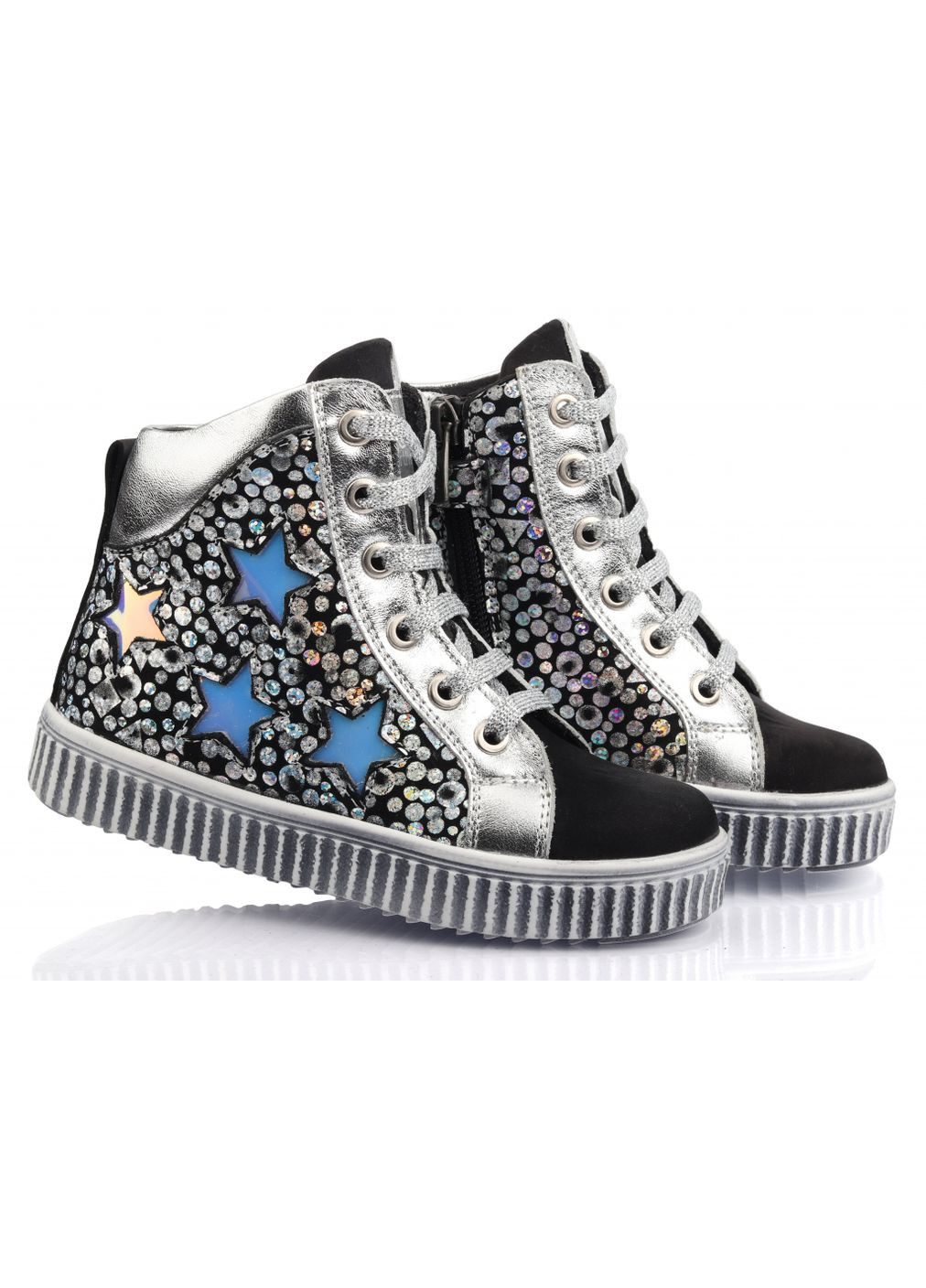 Цветные ботинки осенние 2841 для девочек серебристо-черные, нубук. размер 24 Topitop