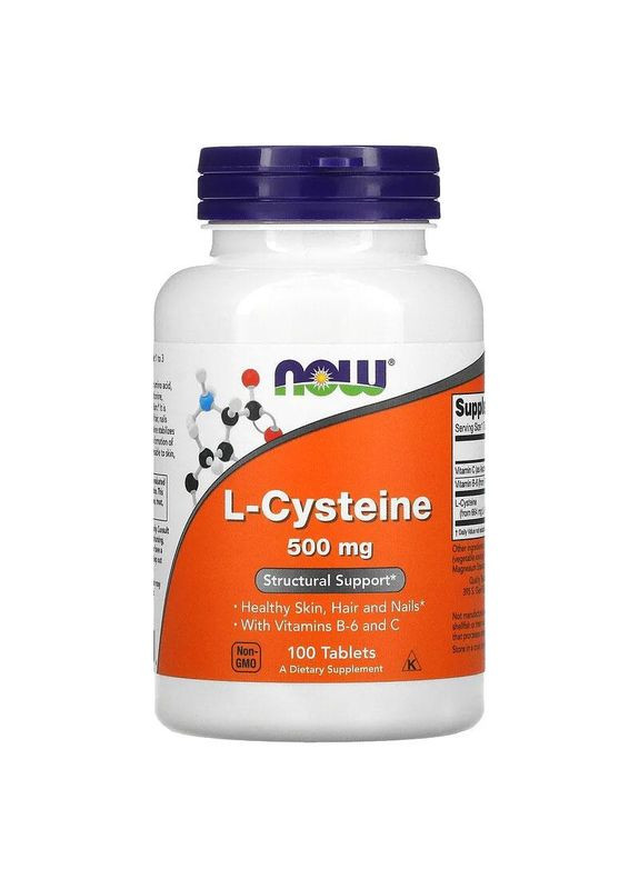 L-цистеин 500 мг L-Cysteine аминокислота для здоровья кожи волос ногтей 100 таблеток Now Foods (265913071)
