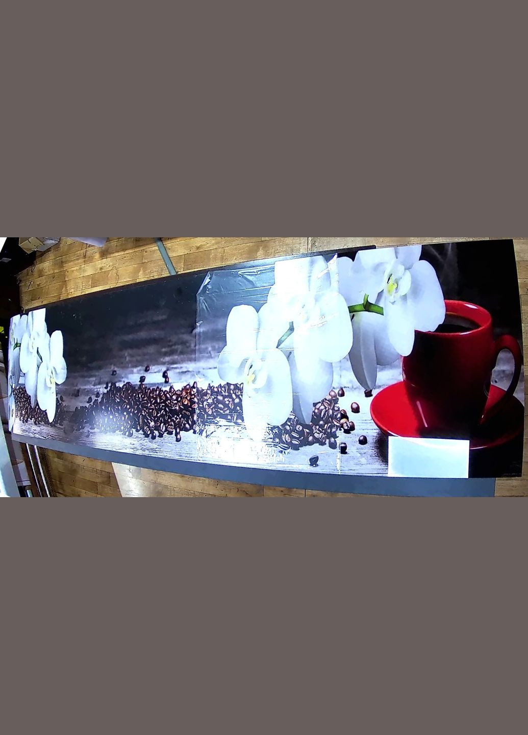 Кухонна панель на стіну жорстка орхідеї з зернами кави, з двостороннім скотчем 62 х 305 см, 1,2 мм Декоинт (278289618)