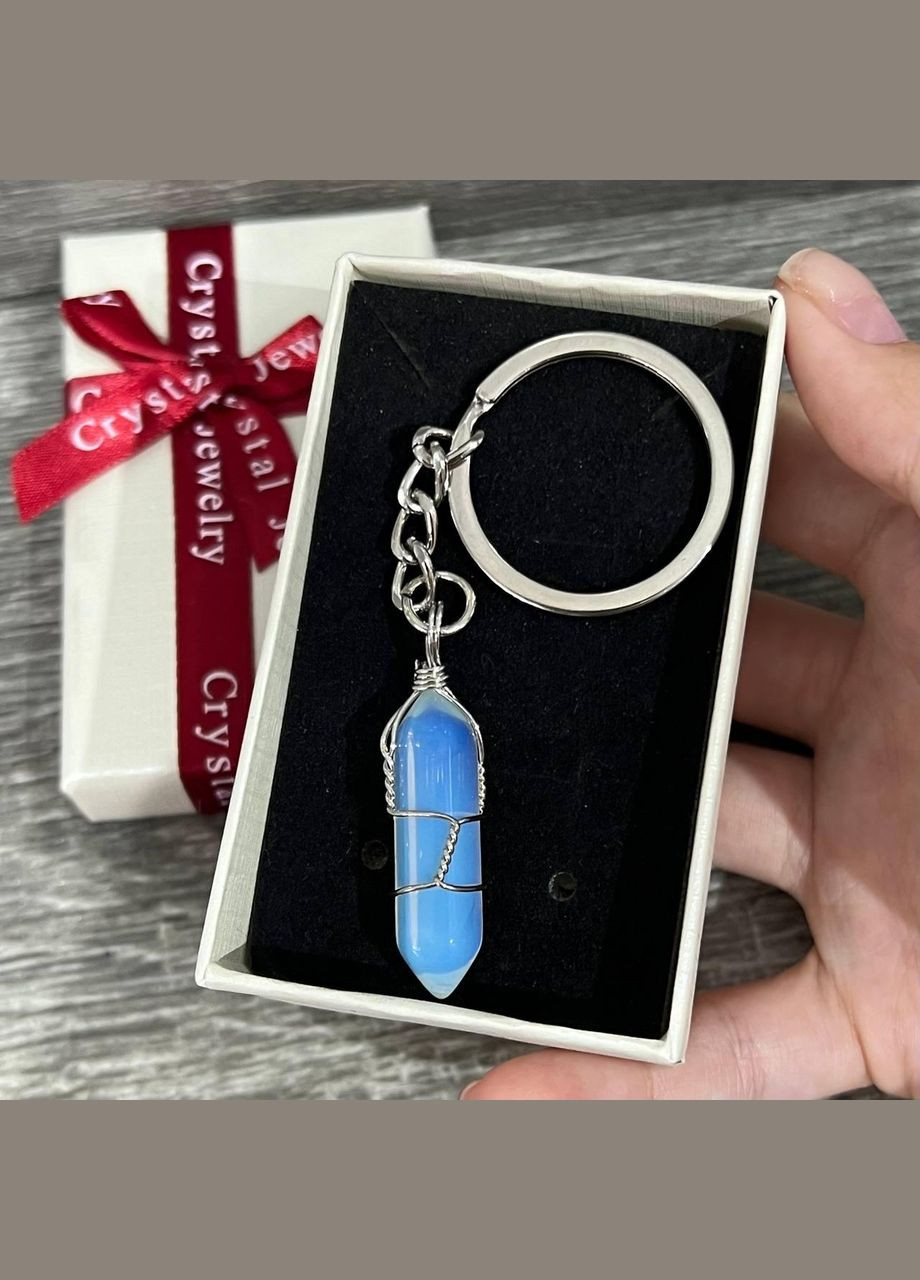 Подвеска с Лунным камнем кристалл-шестигранник в проволочной оплетке на брелке в подарочной коробочке Ut (331291770)