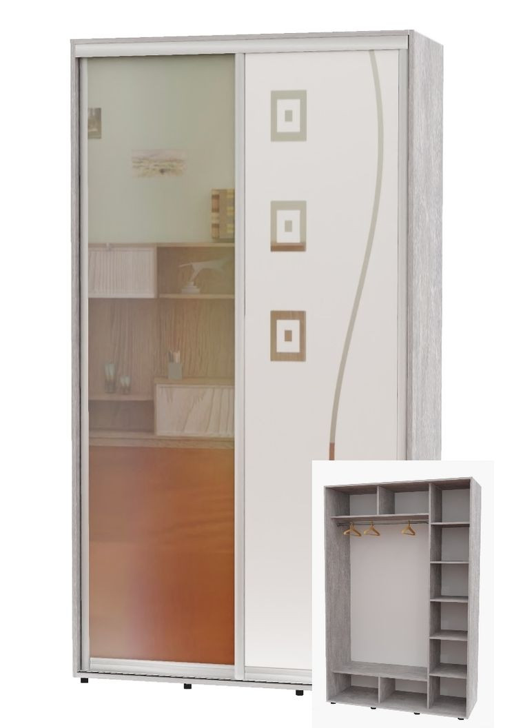 Шафа-купе дводверна 160*60*230 Індастріал Дзеркало/Дзеркало з піскострумним малюнком Алекса (360450967)