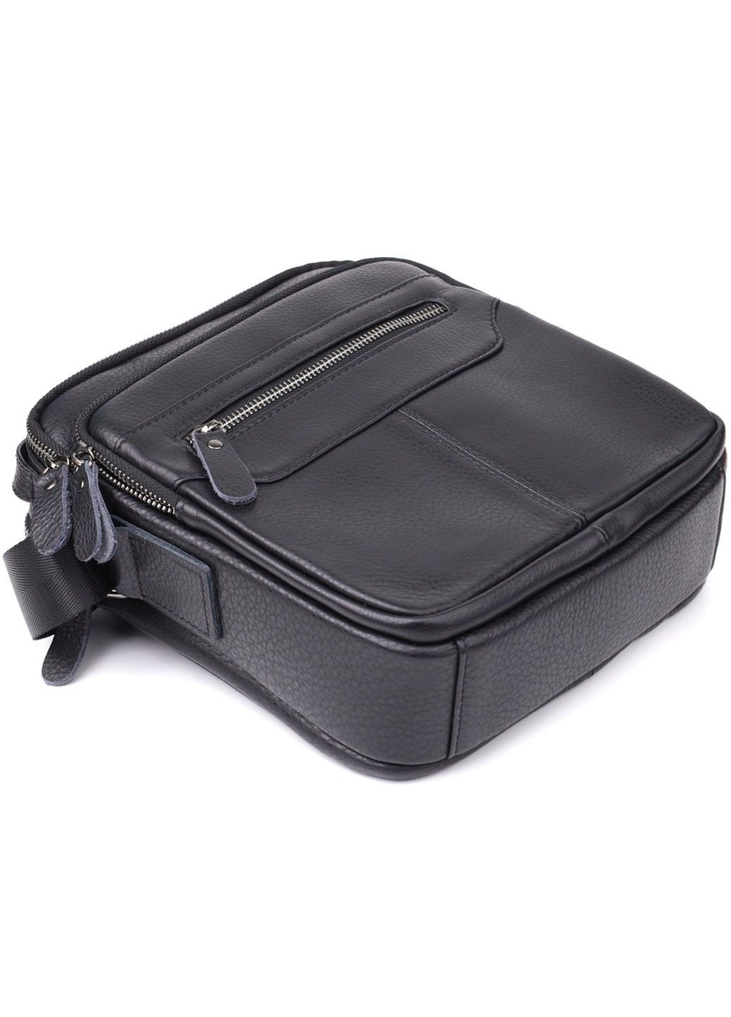 Вертикальна чоловіча сумка з натуральної шкіри 22967 Чорний Vintage (356452168)