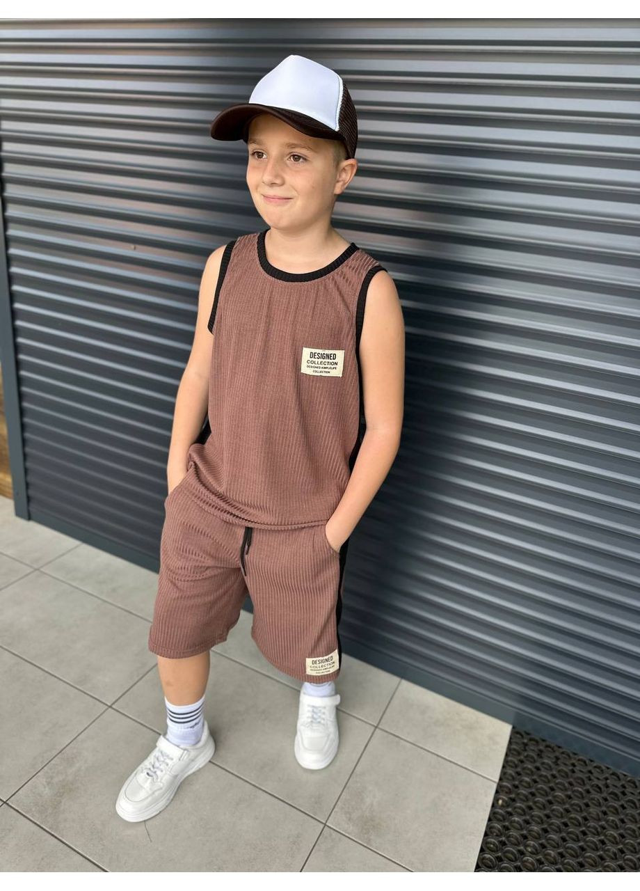 Бежевий літній костюм майка + шорти хлопчик No Brand