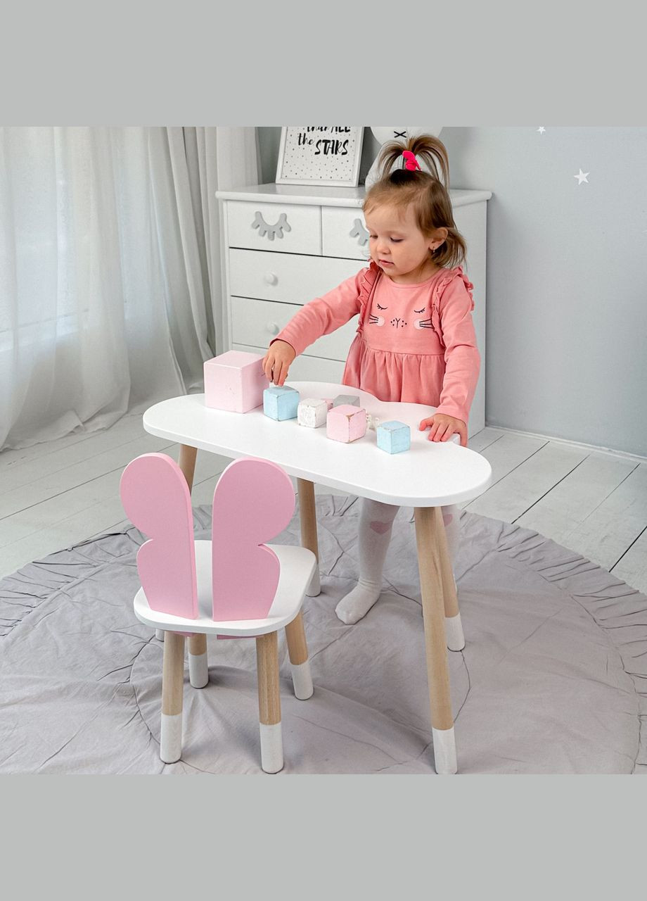Дитячий білий столик хмарка і стілець метелик рожевий. Білий столик дитячий No Brand (361259118)