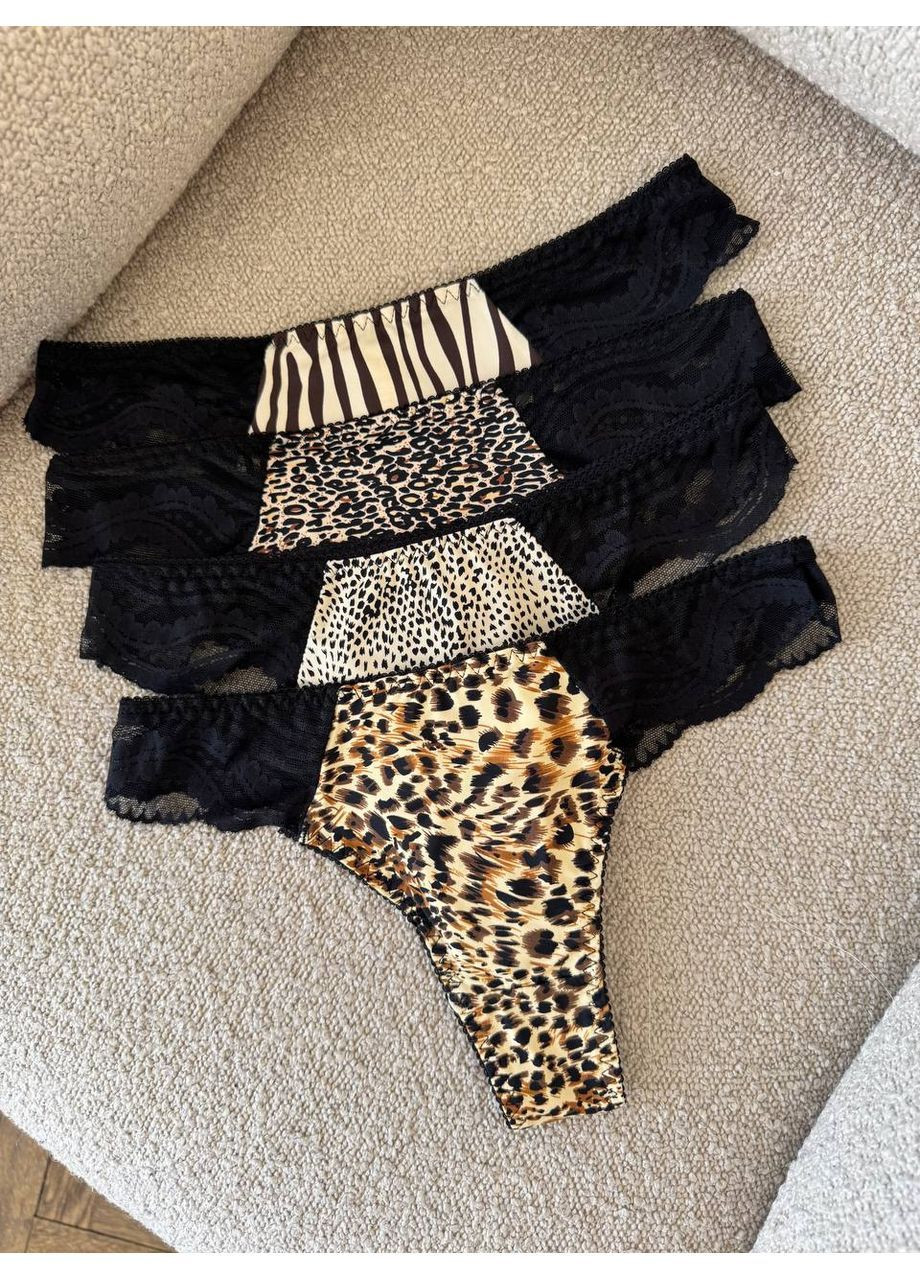 Стринги с кружевом и леопардовым принтом набор трусиков женских 4 шт комплект трусов для женщин No Brand Стрінги (371899377)