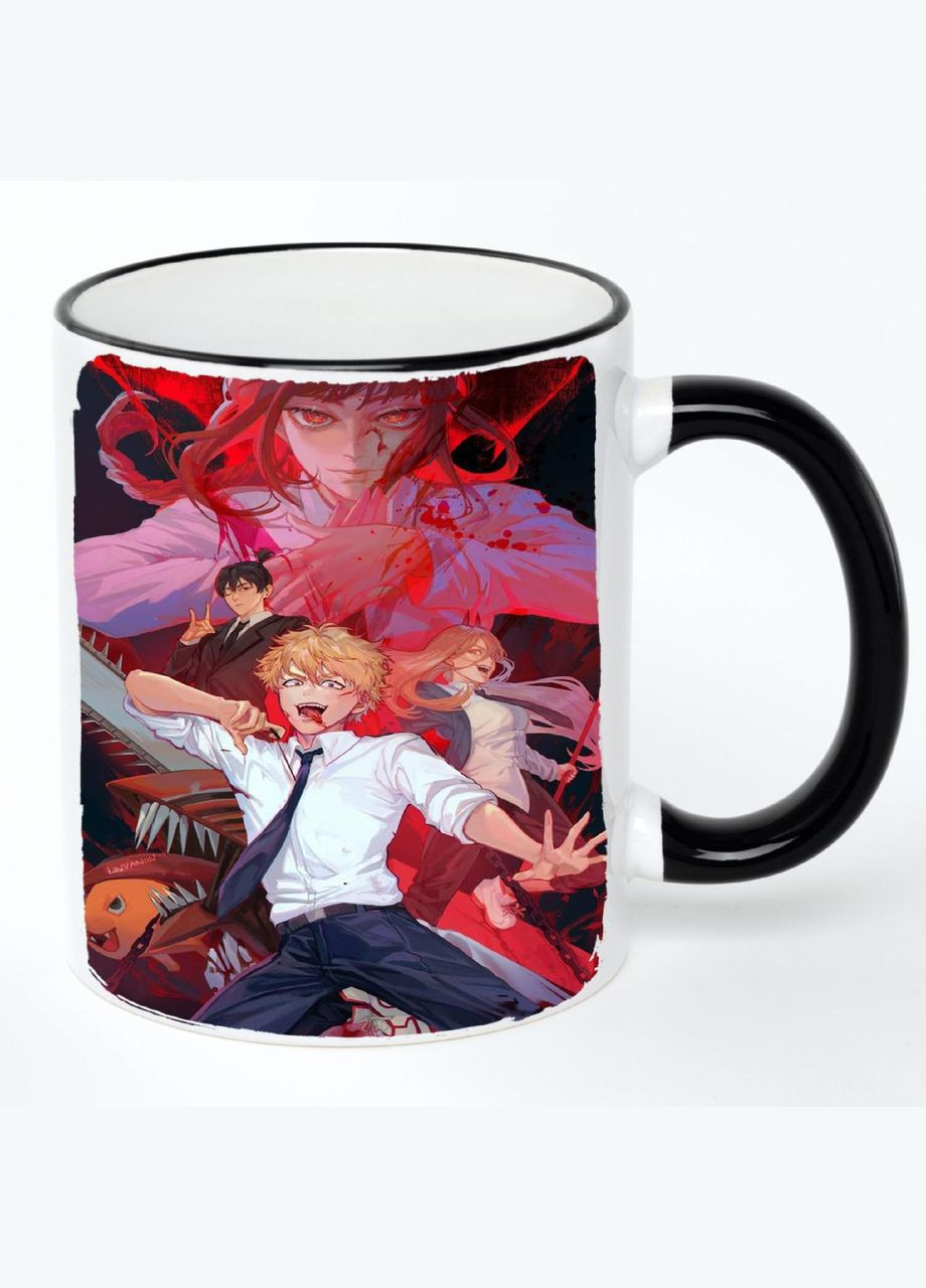 Чашка Людина-бензопила Аніме #008 (кухоль, кружка) Біла з чорною ручкою 330 мл No Brand (322715123)