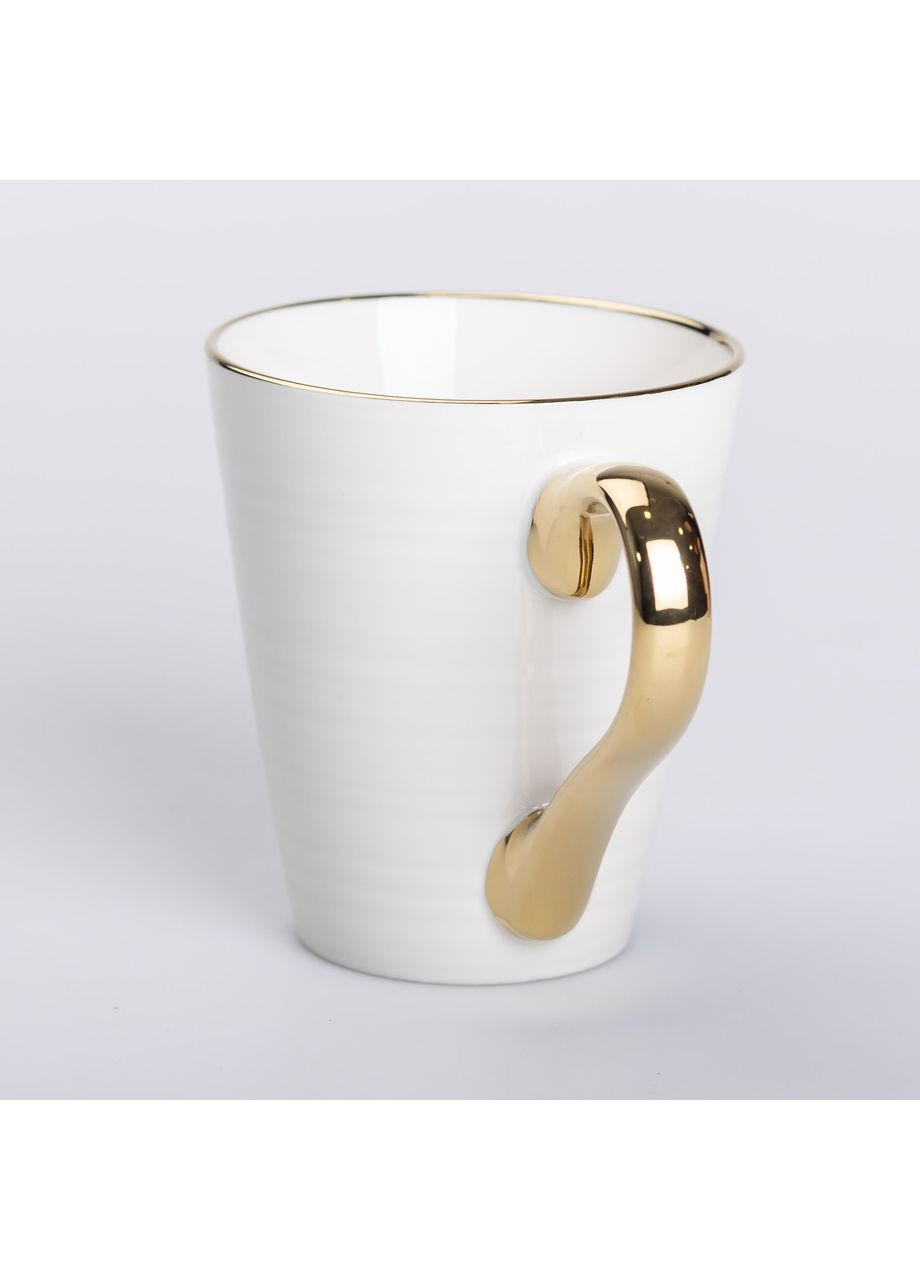 Чашка керамічна із золотим обідком та позолоченою ручкою 320 (мл) Біла Liling Rongxiang Ceramic (360456836)