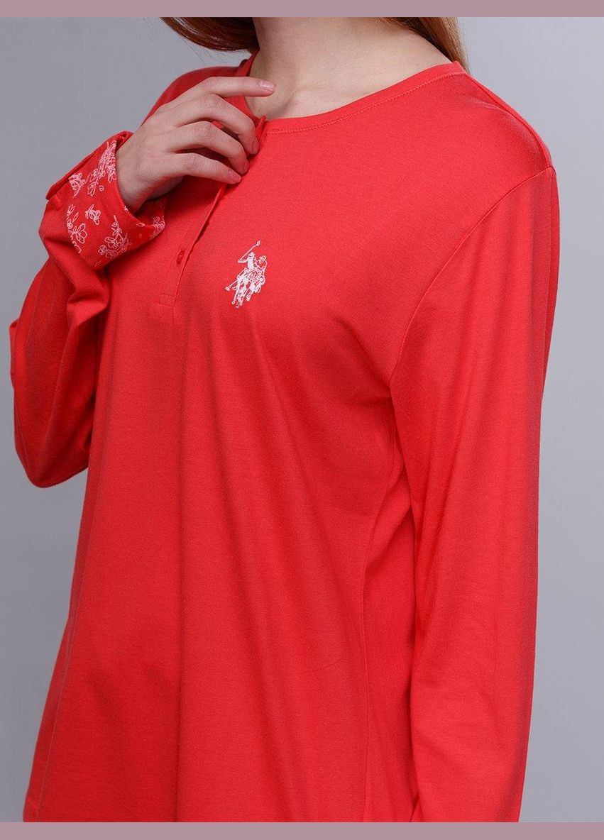 Красная зимняя домашняя одежда u. s. polo assn - пижама женская (длинный рукав) 15110 коралловая, U.S. Polo ASSN