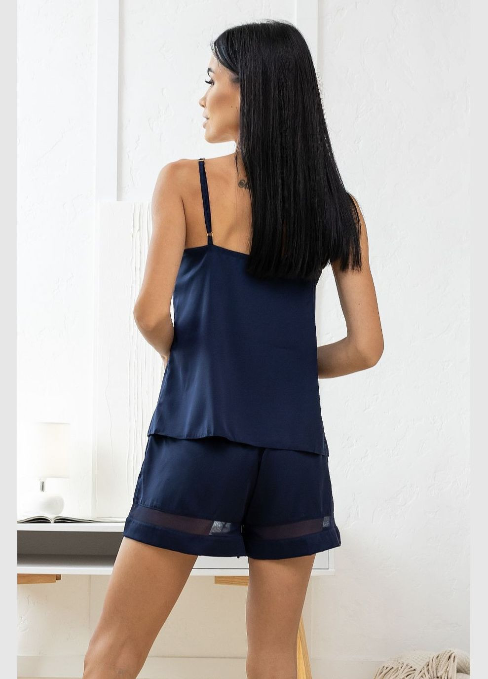 Синий демисезонный женский шелковый комплект без кружева к1090п синий MiaNaGreen