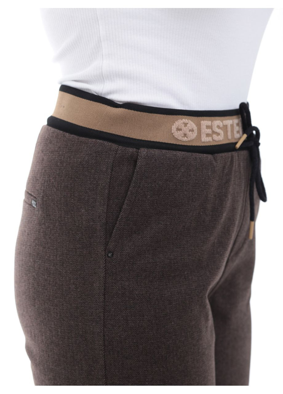 Брюки женские коричневые теплые МОМ с резинкой на поясе Estensivo MOM (305850836)