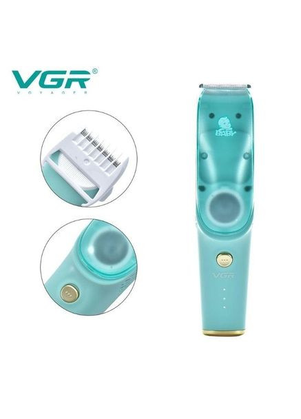 Бездротова безшумна машинка для стрижки дітей та немовлят з витяжкою волосся V-151 Baby 3в1 з комплектом насадок 5Вт Azure VGR (350349342)