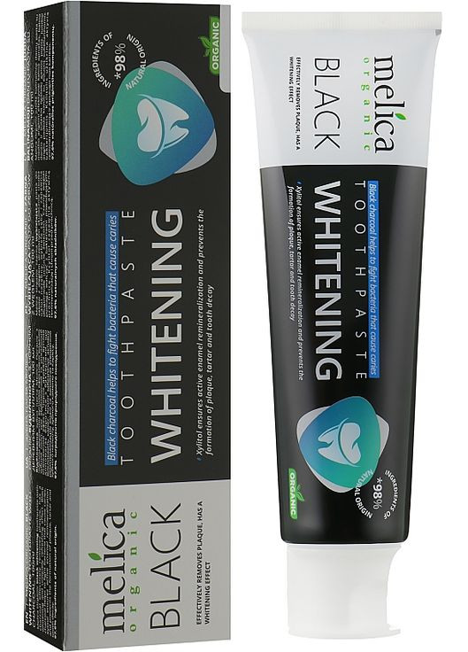 Зубная отбеливающая паста с черным древесным углем Toothpaste Whitening Black 100ml (813793-24459) Melica Organic (368628501)