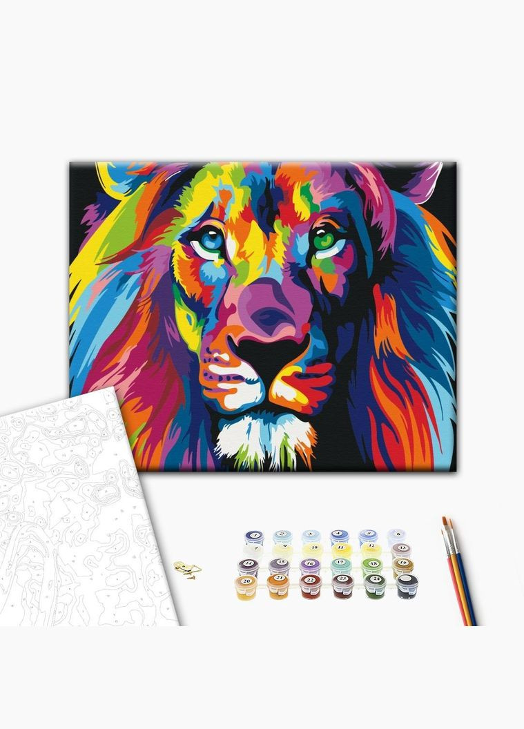 Картина за номерами Веселковий лев в стилі поп арт Поп-арт картини в цифрах тварини за цифрами 40х50 BS8999 Brushme (308988752)