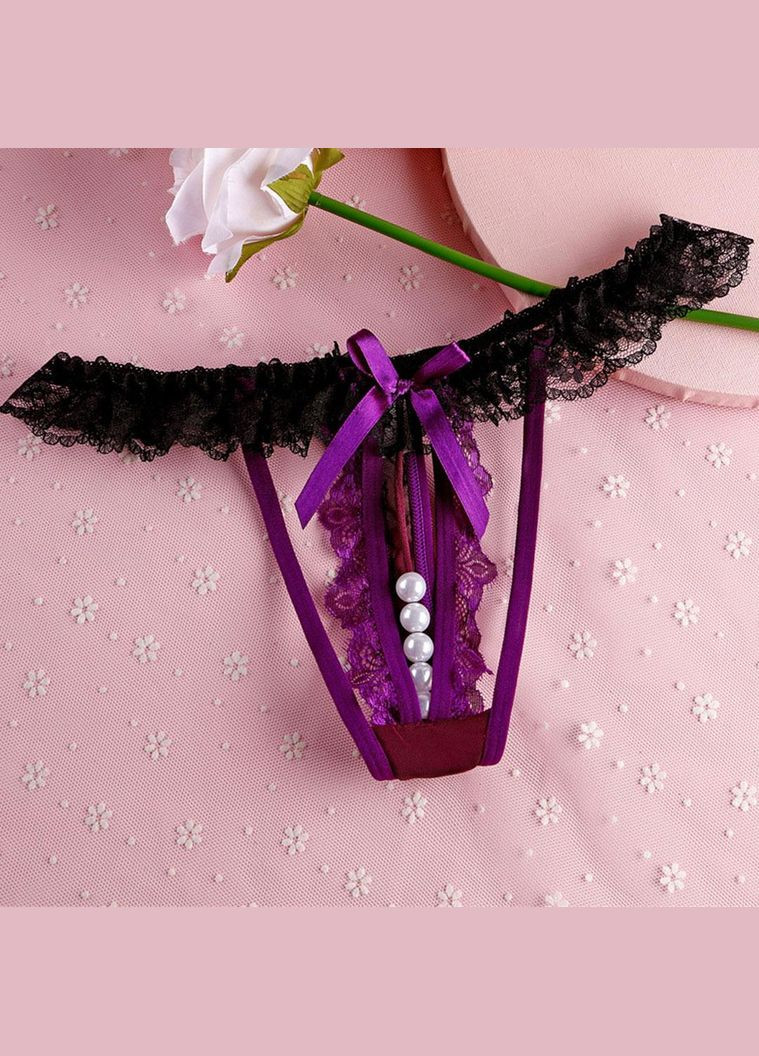 Еротичні Трусики Стрінги Жіночі з вирізом чорні з фіолетовим Розмір M - L China (317747394)