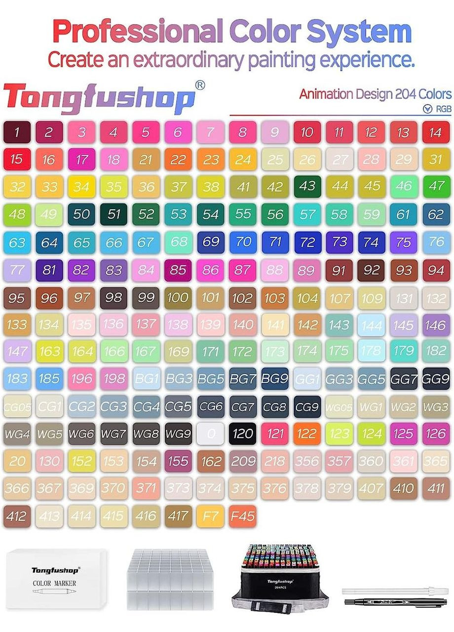 Большой набор двухсторонних скетч-маркеров 204 шт для рисования двухсторонних Touch Good Idea (315913449)