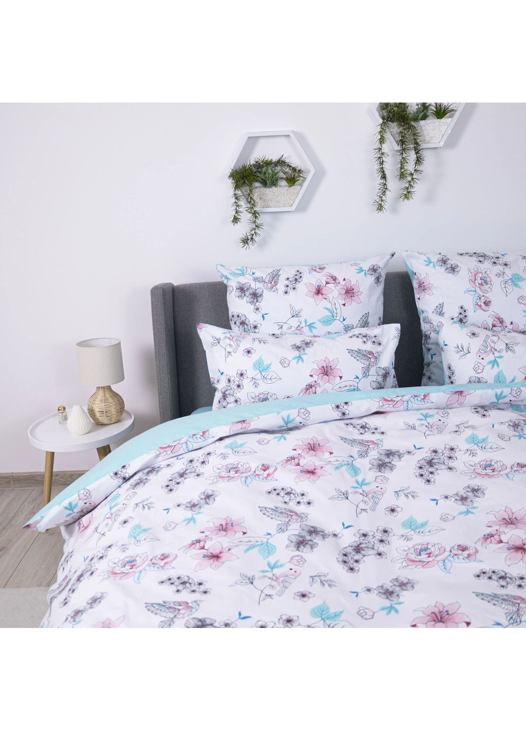 Евро комплект постельного белья с наволочками 70*70 см, 115 гр/м2 гипоаллергенный Весенний бриз Бирюзовый (13020200215) ТЕП (364100192)