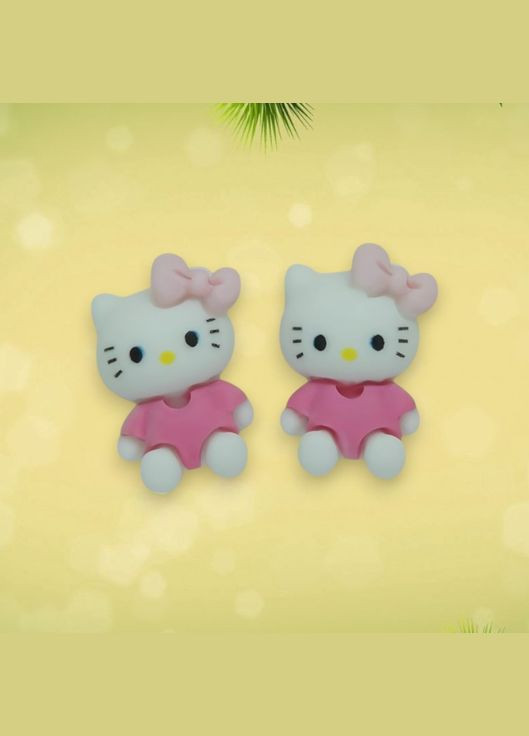 Дитячі сережки-кліпси Hello Kitty, без проколювання вуха, кошечка в малиновому светречку з рожевим бантом Liresmina Jewelry (315478881)