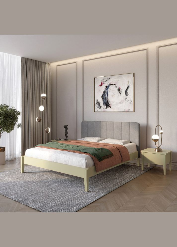 Двоспальне дерев'яне ліжко Лондон ДК (RAL1020)//Аляска 93 (Сірий) Б1 160х190 см (MBG-6847) Mebigrand (368280532)