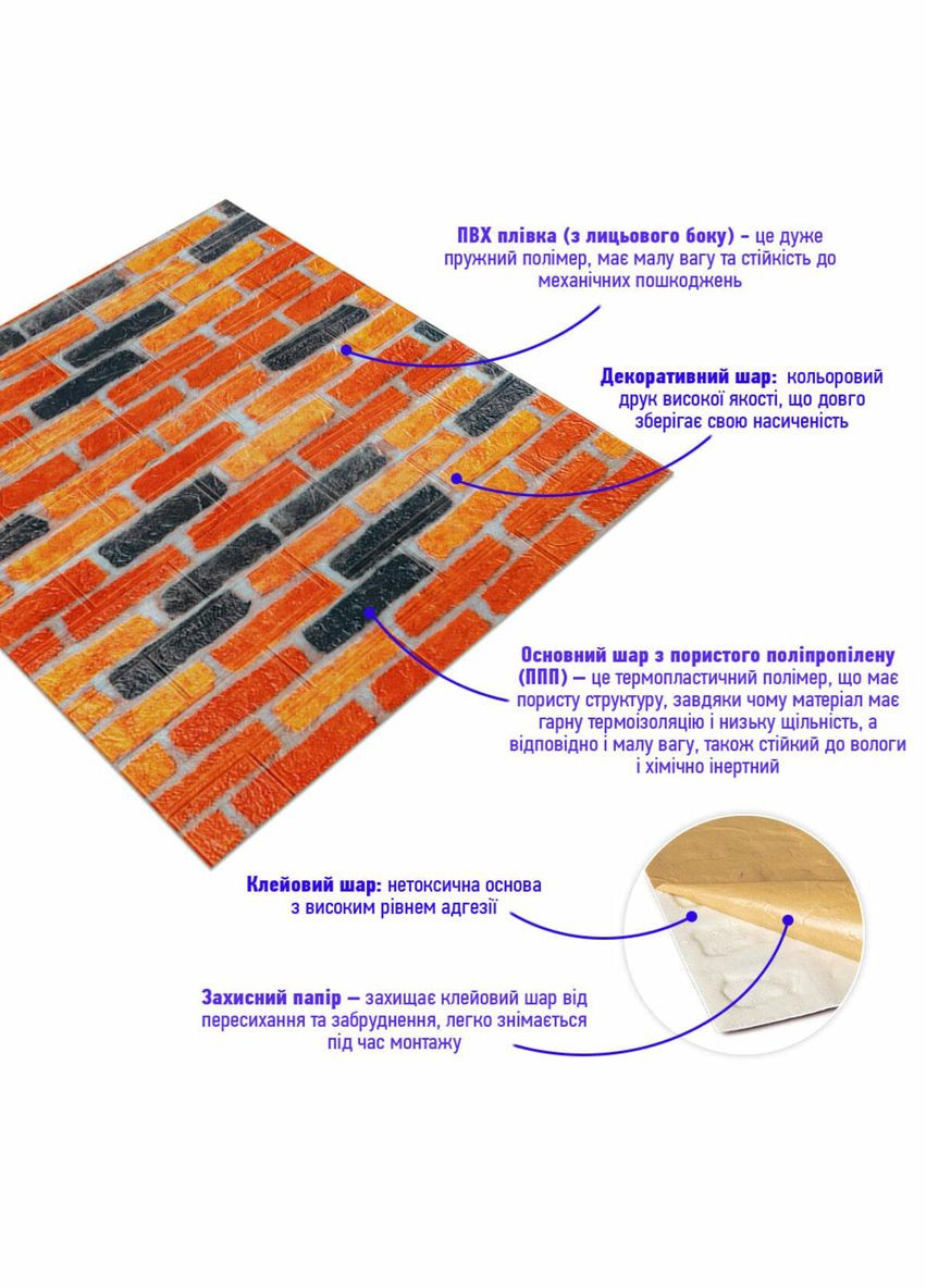 Самоклеюча 3D панель під бежево-коричневу цеглу катеринослав 700х770х3мм (047-3m) SW-00001440 Sticker Wall (300372547)
