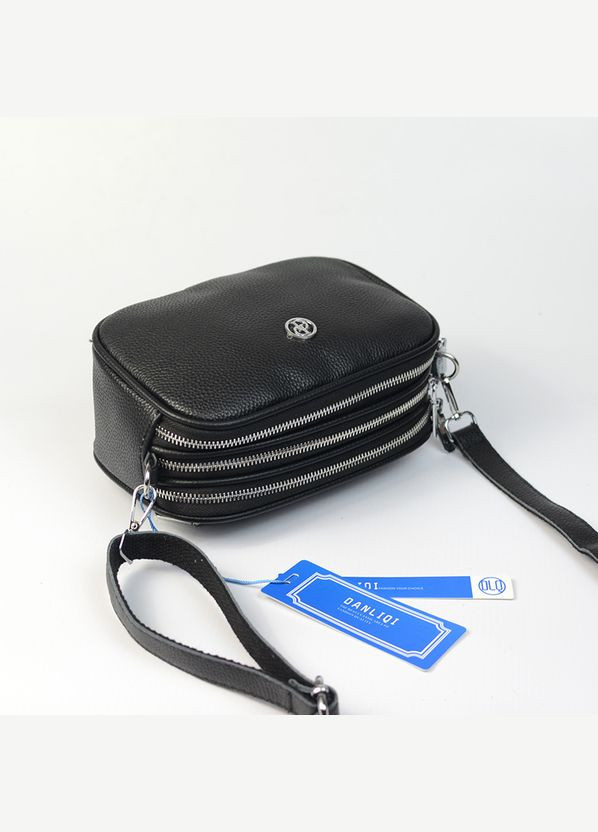 Чорна шкіряна жіноча міні сумочка крос боді на три відділення No Brand (311603899)