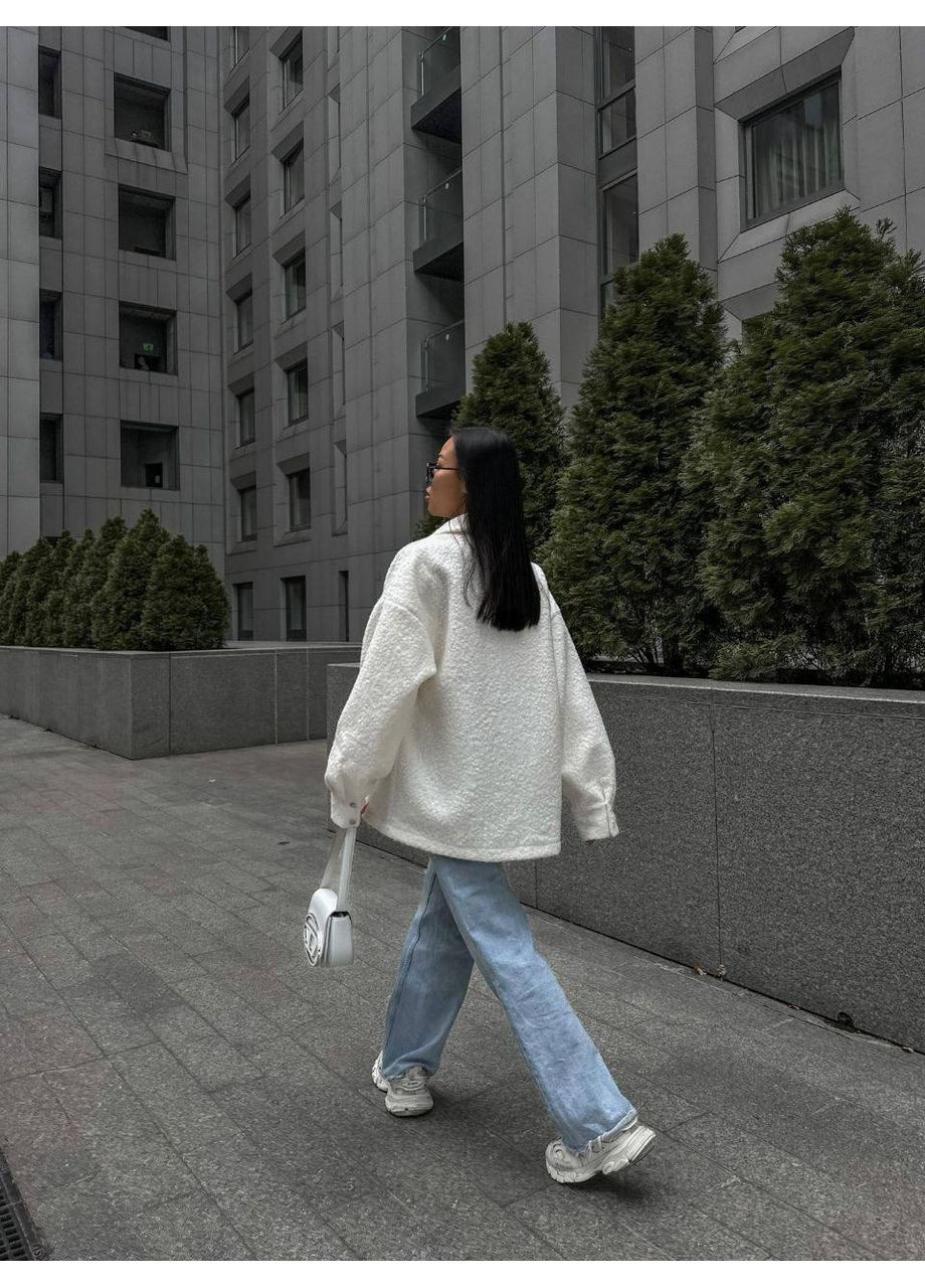 Молочная повседневный, кэжуал рубашка однотонная No Brand с длинным рукавом