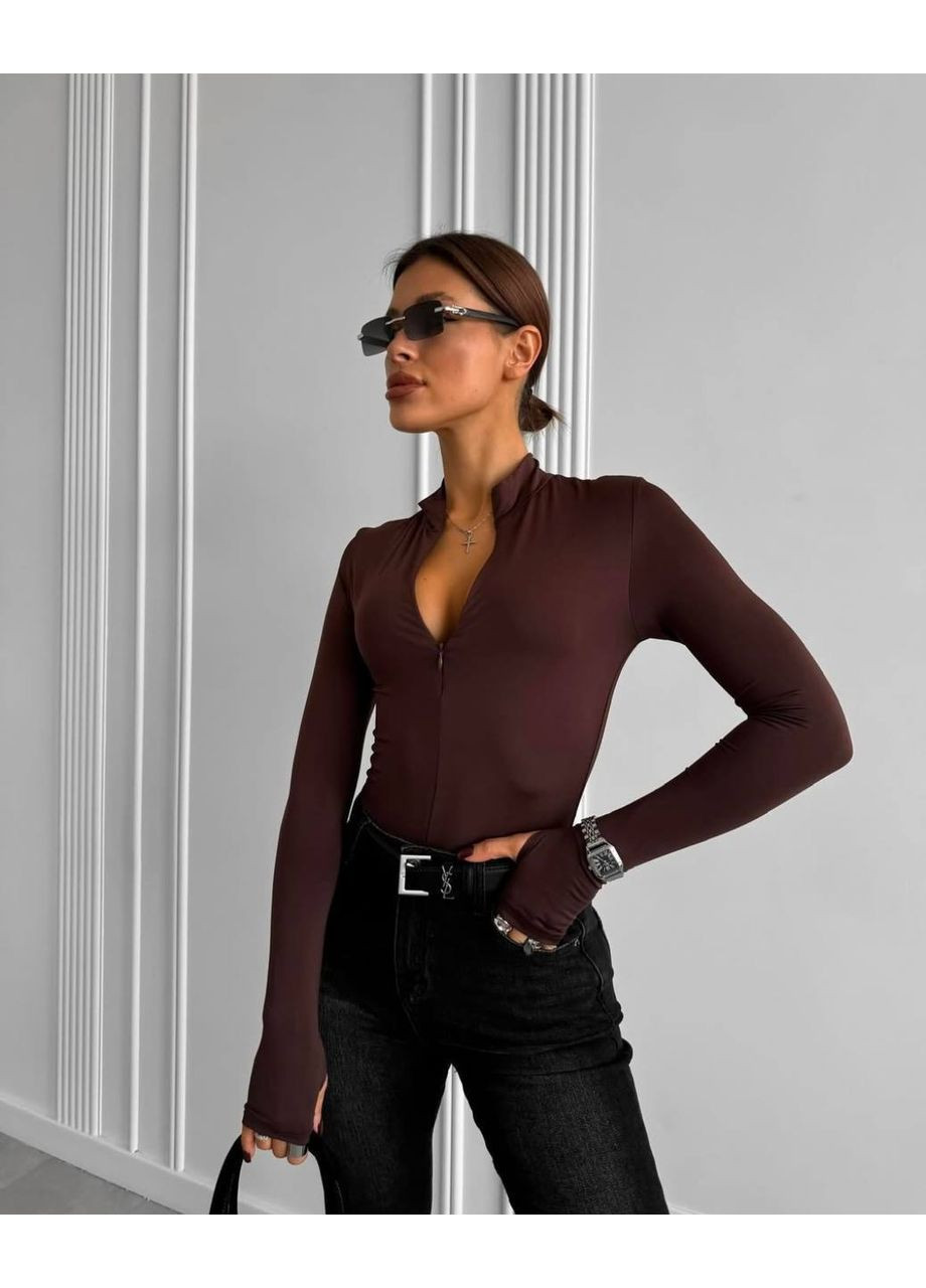 Женское боди с длинным рукавом и молнией Україна (358644116)