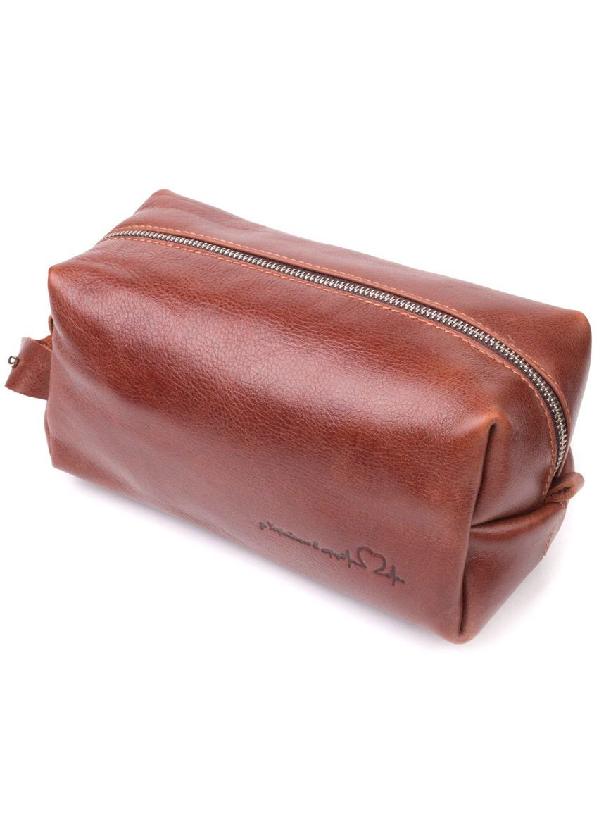 Мужская косметичка большого размера из гладкой кожи на молнии Сердце светло-коричневое 16768 Grande Pelle (362418282)