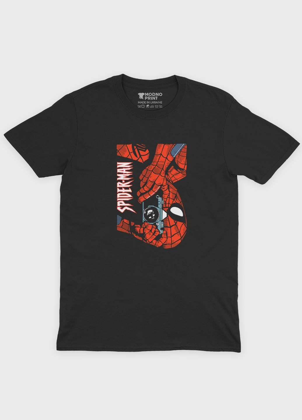 Черная демисезонная футболка для мальчика с принтом супергероя - человек-паук (ts001-1-bl-006-014-042-b) Modno
