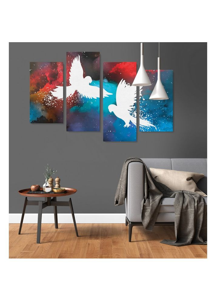 Модульная картина из четырех частейMalevich Store White Birds 129x90 см (MK412834) Malevich Store (333339192)