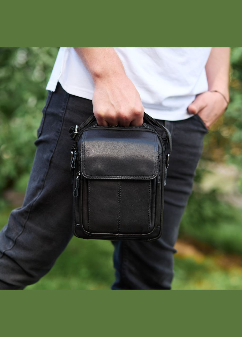Сумка-барсетка чоловіча через плече 19х24х8, месенджер шкіряний гладкий TD-55467 чорний колір Tiding Bag (346533463)