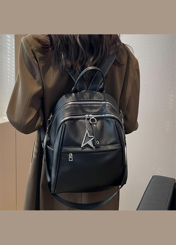 Жіночий рюкзак чорний міський з застібкою зірочка КиП (290683282)