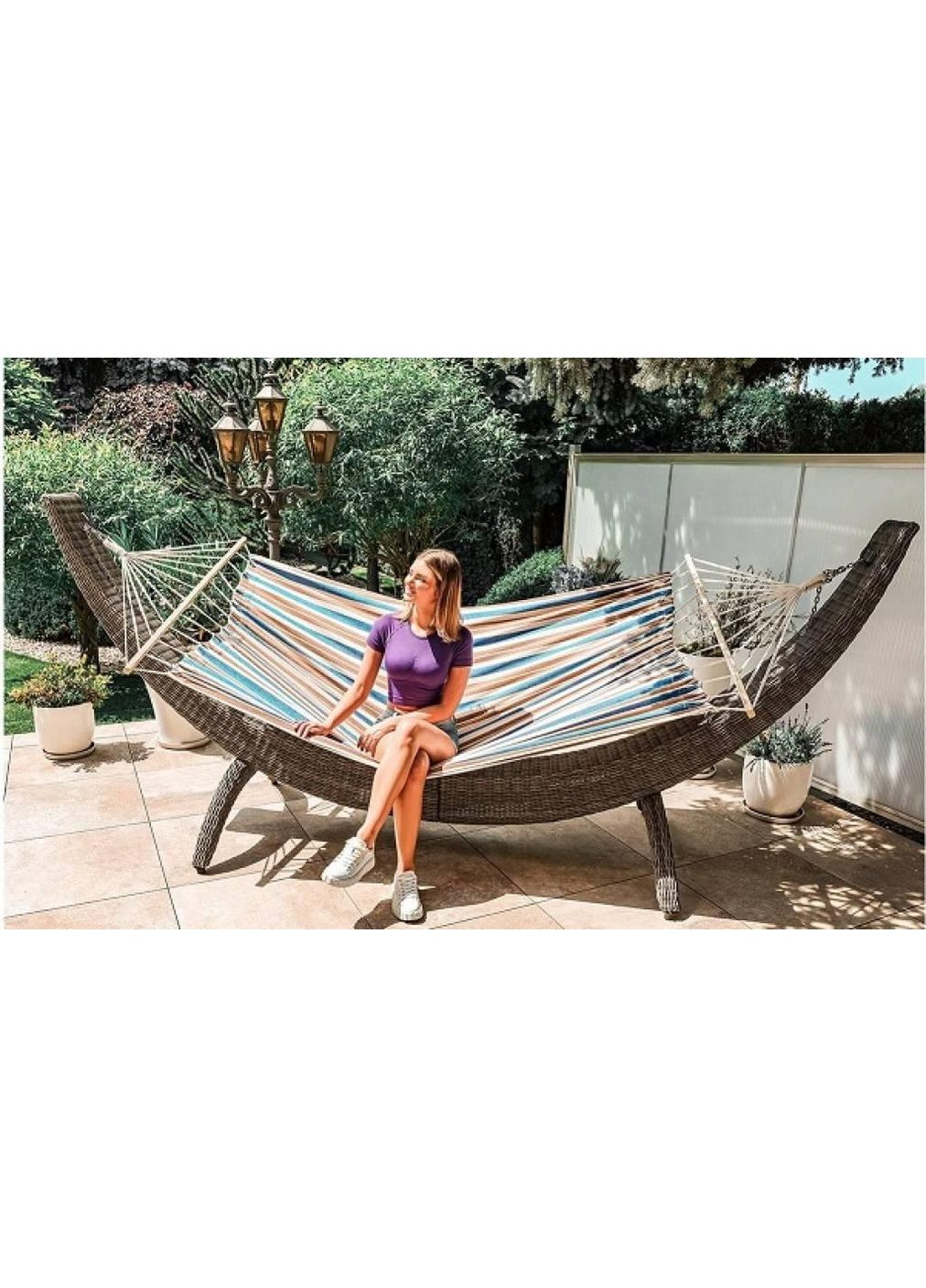 Гамак 200X100 см коричневий із синім у смужку Enero (369651147)