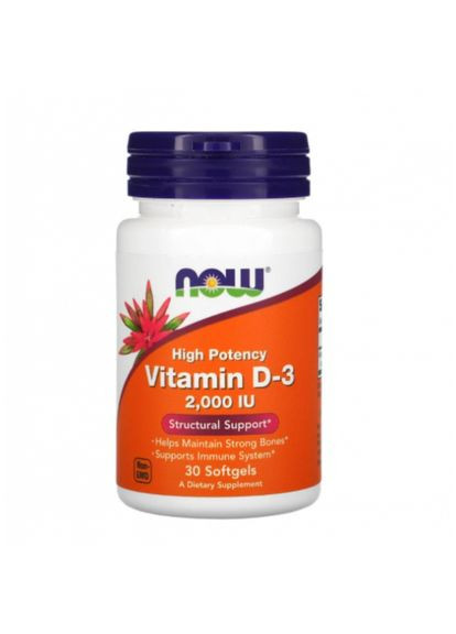 Вітамін Д3, Vitamin D-3,, 2,000 МЕ, 30 гелевих капсул (NOW-00355) Now Foods (286420178)