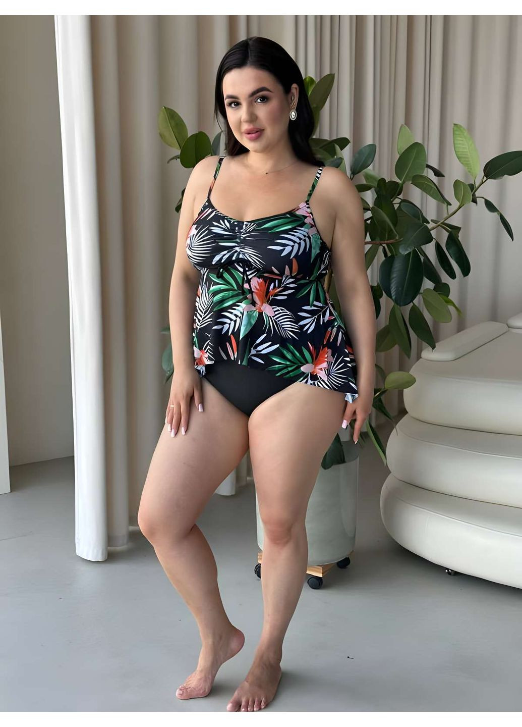 Чорний літній жіночий літній роздільний різнокольоровий купальник танкіні No Brand