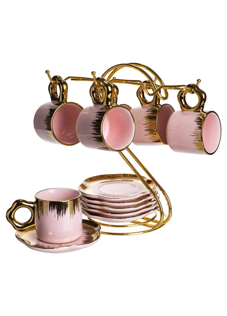 Набор чашек для кофе на металлической подставке 6 (шт) по 100 (мл) подарочный сервиз кофе набор чашек Розовый с золотом FM-48 Jooki (370368341)