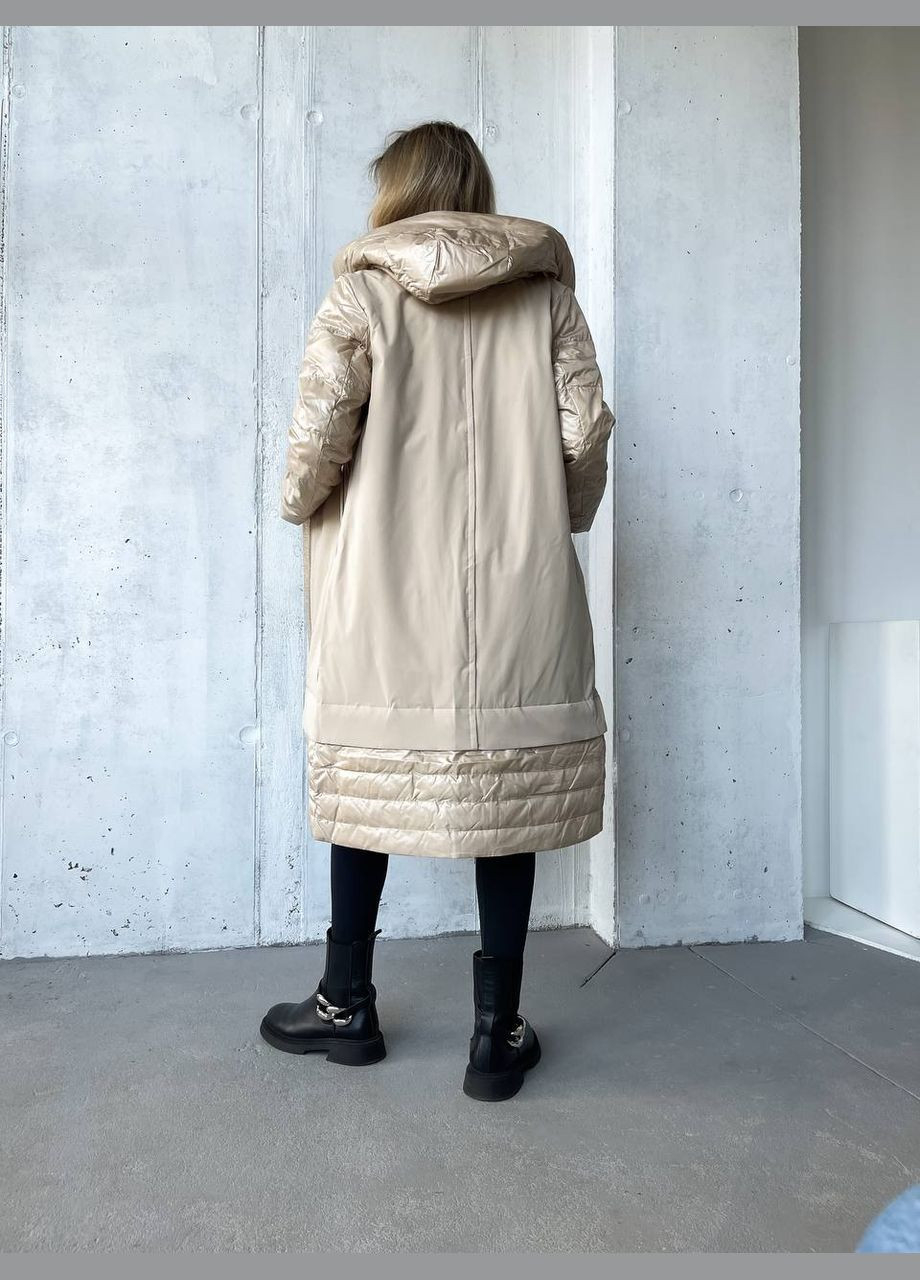 Бежевая женский весеннее пальто цвет бежевый р.l 451076 New Trend