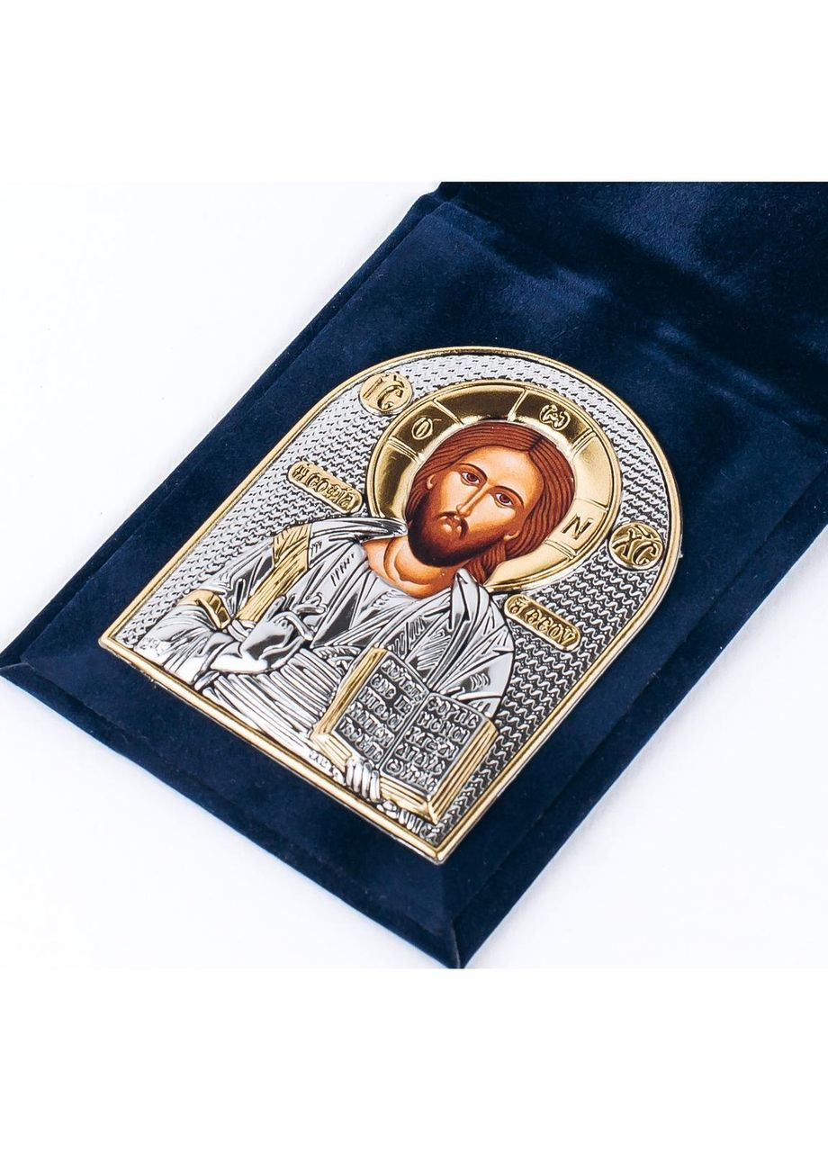 Икона-складень Иисуса 5,5x7см серебряная в бархатной книжечке Silver Axion (265446170)