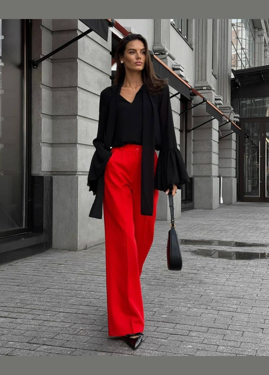 Чорна стильна чорна жіноча блуза з довгим рукавом "ліхтарик", легка, романтична та ніжна однотонна блузка No Brand 310-1