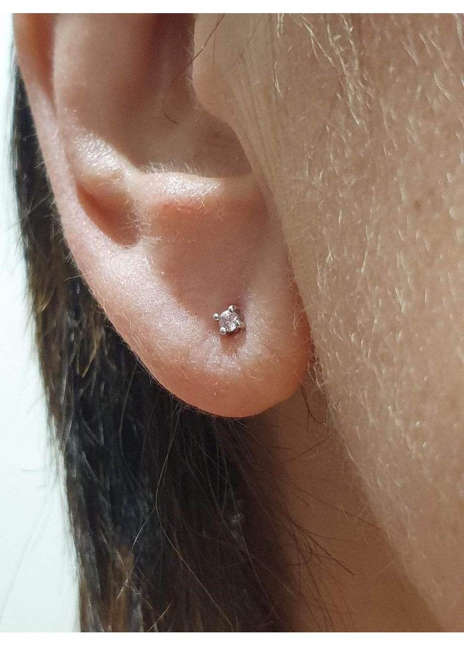 Серебряная моносерьга пуссета с фианитом. 3004.10С Розовый Dear (363840700)