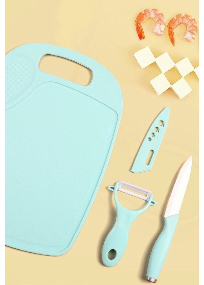 Набор ножей и разделочная доска 10779 3 предмета бирюзовый No Brand комбинированные,