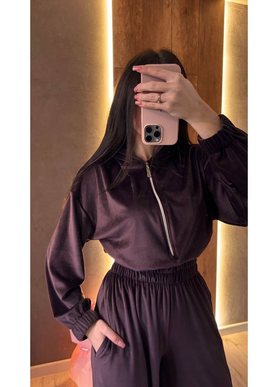 Женский велюровый комбинезон с капюшоном и акцентом на талии. MonCher комбинезон-брюки коричневый повседневный велюр