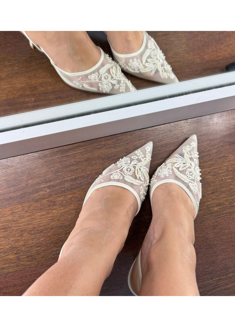 No Brand Женские туфли слингбек свадебные для невесты с вышивкой и цветами 7 см белый з текстиль, — (351394272)