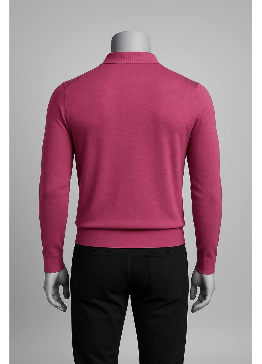 Розовая футболка-трикотажное поло с длинным рукавом для мужчин Stefano Bellini
